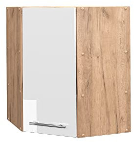 Vicco Eckhängeschrank Fame-Line, Küchen-Eckschrank, Weiß Hochglanz/Goldkraft Eiche, 57 cm
