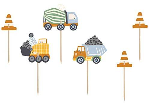 Set di 6 decorazioni per torte da cantiere, topper per veicoli, mixer per calcestruzzo, camion, gru, decorazione per torte, compleanno per bambini, adulti