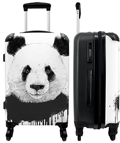 NoBoringSuitcases.com® Koffer groß Trolley Rollkoffer Reisekoffer mit 4 Rollen Fotokoffer - Panda - Drops - Tiere - Weiß - 67x43x25cm - 90 Liter