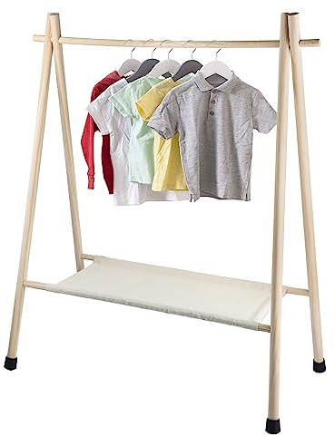 Holdfiturn Childrens Clothes Rail Dog Clothes Rack Wooden Small Clothing Rail 81x75x34cm Pet Garment Racks Baby Kids Clothes Dolls Storage Hanging Dress Up Rail Mini Coat Rack with Canvas Shelf