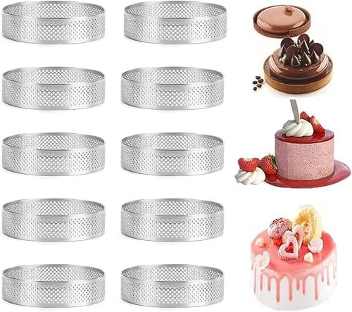 Roundsky Lot de 10 anneaux à tartes ronds avec trous en acier inoxydable pour quiches gâteau mousse moule cuisine 10 cm