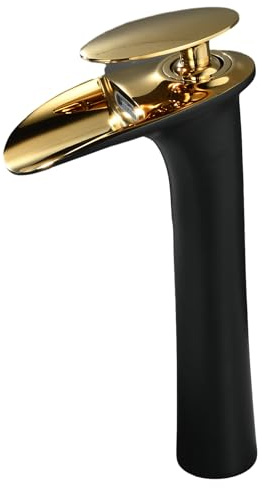 Bathroom Basin Mixer Tap Black Gold, Waterfall Bathroom Sink Taps, Brass Tall Bathroom Tap Faucet, Single Hole Lever, SHUNLI