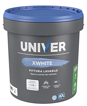 Univer Pittura Bianca per Interni XWHITE Classe A+ 14 Lt Vernice Bianca Muro Interno Lavabile Traspirante Monomano adatto per intonaci cartongesso premiscelati e gesso