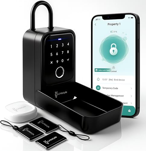 LINKSTYLE Matrix II Key Lock Box for Outside with WiFi Hub for Remote Access, 5 Unlock Modes, Rechargeable Battery, Waterproof, Wall Mounted - for Air BnB Hosts, Business Owners, Realtors