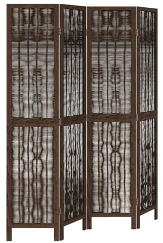 vidaXL Raumteiler 4-TLG., Paravent Faltbar für Innenbereich, Trennwand Verbrannter Optik, Spanische Wand Sichtschutz Umkleide, Dunkelbraun Massivholz Paulownia