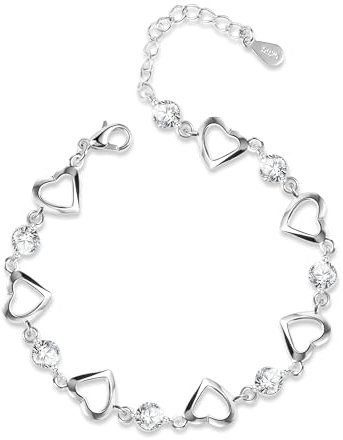 Silber 925 Armband Herz für Damen - Zirkonia Herz Silber Armband Verstellbare 17+5cm Armbänder Armschmuck Armband Damen Silber Armband für Frauen Modeschmuck für Frauen und Mädchen Geschenke