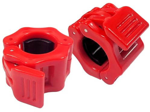 Ruayia Hantelverschlüsse 1 Paar Hantelstangen 2.5CM, Schnellverschluss, Hantelstangen Verschluss, Barbell Halsbänder, Langhantelklemmen, Gewichtheben - 1 Paar - 2.5CM - Rot