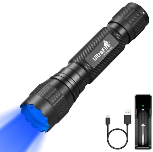 UltraFire Blaulicht LED Taschenlampe 450-460nm, 10W Single Mode Blaues Licht Taschenlampe, 200 Meter Blaues Jagdlicht für Angel, Fischen, Nachtsicht, Fischfang, WF-501BL PRO