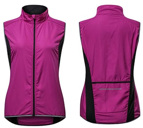 MODRYER 12 Pack Damen Reflektierend Fahrradweste Leicht Winddicht Laufweste Wasserdicht Atmungsaktiv MTB Warnweste Fahrrad Ärmellose Jacke Thermo Funktions Radweste,Purple-M
