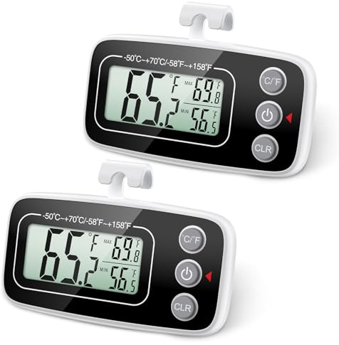 Ankilo Refrigerator Fridge Thermometer, Digital Freezer Thermometer with Hook, Easy to Read LCD Display, Max/Min Function, Perfect for Home, Restaurants, Cafes, Bars, etc.