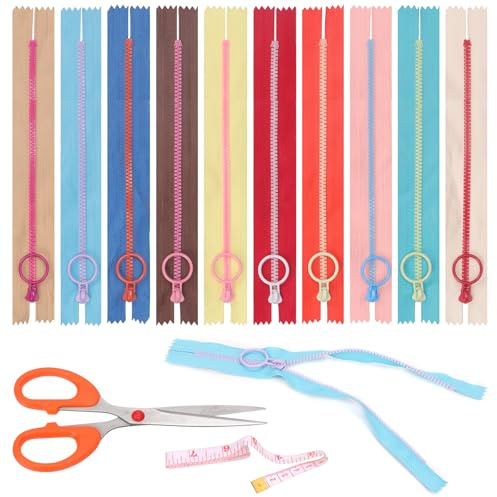 Swpeet 12P 15 cm Resina Cerniera Anello in Metallo Borsa da Cucito Colorata Fai da Te Colore Casuale (20 cm) Kit Dimensioni del Cinturino, Bobina Cerniere in Plastica Cucito Cerniere