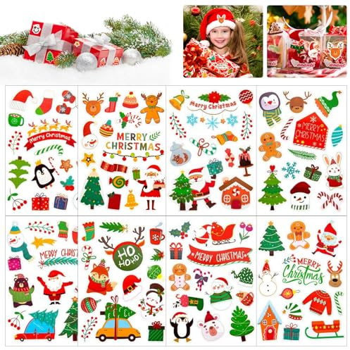 16 Blatt Aufkleber Weihnachten, Weihnachtssticker Selbstklebend, Weihnachtsaufkleber Weihnachtsdeko, Sticker Weihnachten Kinder, Für Umschlag Geschenktüten Papiertüten Weihnachtskarten