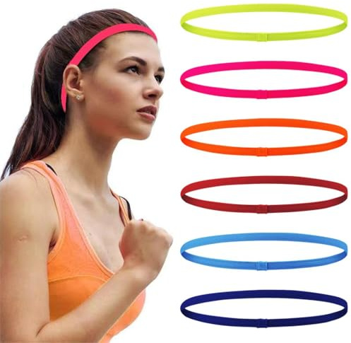 Sport Stirnband Dünn, 6 STK Antirutsch Elastische Stirnbänder, Silikon Sport Haarband Dünn, Elastische rutschfeste Stirnbänder für Damen, Frauen, Herren, Mädchen, Kinder, 6 Farben