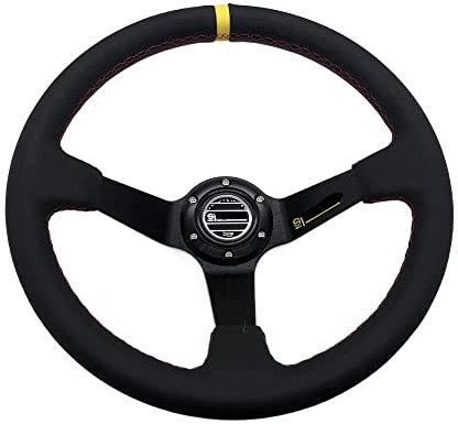 Sportlenkrad 14inch 350mm Deep Teller Echte Leder Rallye Tuning Racing Lenkrad Drifting Lenkrad mit Holzlenkrad