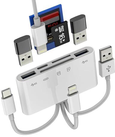 WASRUYI 5-in-1 USB-C/Lightning/USB-Adapter mit SD/Micro SD-Kartenleser für iPhone 16/15/14, iPad, Mac, PC, Kameras und andere USB-C/Lightning-Geräte