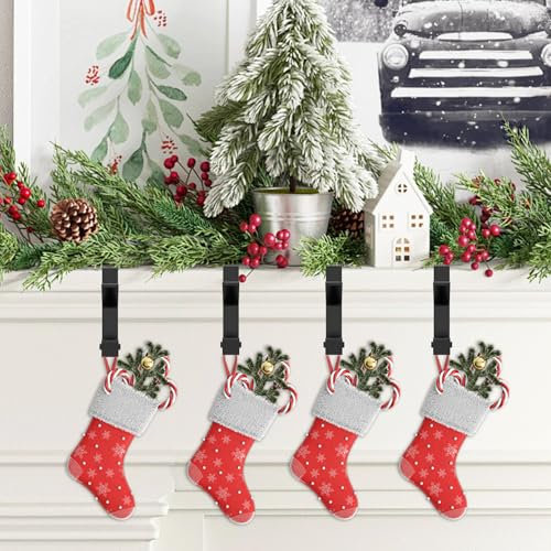 Weihnachtsstrumpfhalter Metall Weihnachtsstrumpf Haken Kamin Schwarz Einstellbar Haken für Weihnachtssocken Doppelschicht Nikolausstiefelhalter Weihnachten Strumpf Halter für Weihnachtsbaum (Schwarz)