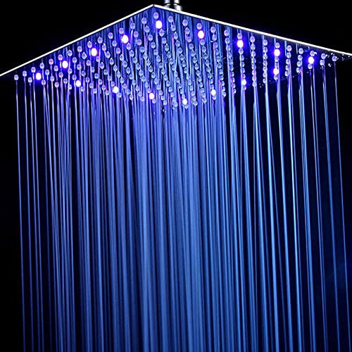 LED-Regenduschkopf, luxuriös, Edelstahl, ultradünn, Chrom, Farbwechsel mit Temperaturregelung, 40,6 cm