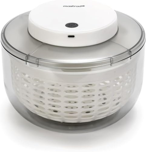 MASTRAD - Centrifuga Insalata Elettrica - 4L - Diametro 20cm - Batteria Ricaricabile da USB-C : Due ore di Ricarica per 100 usi, Base Antiscivolo in Silicone per Frutta, Verdura...