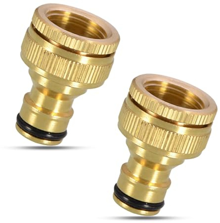 2 Stück Wasserhahn Adapter, 1/2 Zoll 3/4 Zoll Messing Schlauchanschluss | Adapter, 2-in-1 Garten Schraubgewinde Hahnverbinder, für Waschmaschine Wasserhahn Schlauch Anschluss (Golden)