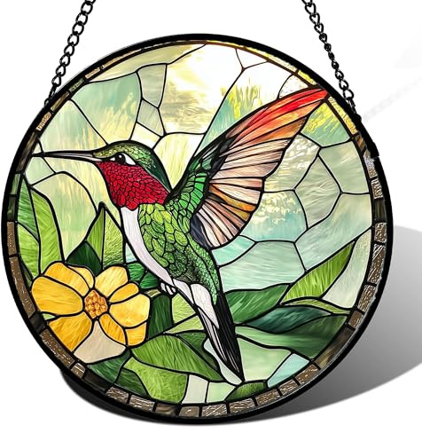 AMDERVEN Buntglas-Fensterbehang, grüner Kolibri-Sonnenfänger für Tür, Heimdekoration, Vogel-Sonnenfänger, Weihnachten, Muttertag, Geburtstag, Geschenke für Vogelliebhaber, Frauen, Männer, Mutter und