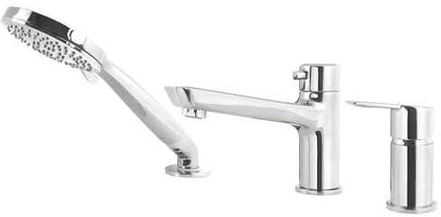 3-Loch Wannenrandarmatur Badewannenarmatur - Mischbatterie für die Badewanne - Badewannen Wasserhahn für die Wannenrandmontage - Modell: Arnika - Chrom