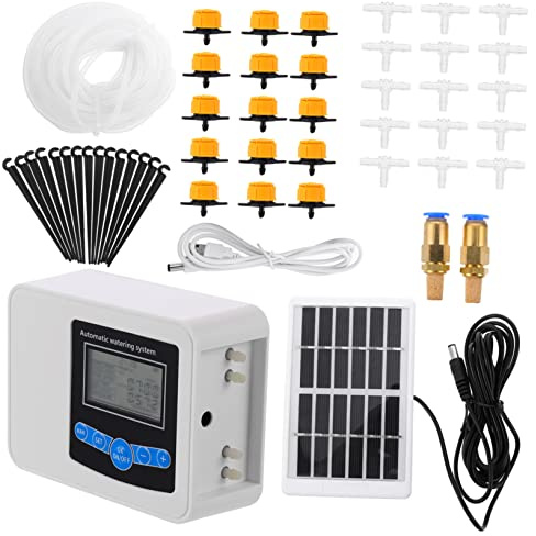 Happyyami Doppel Pumpen Bewässerungstimer Für Garten Und Balkon Mit Usb Und Solarladung Einstellbare Zeitschaltuhr Duale Pumpensteuerung Multifunktionales Großdisplay