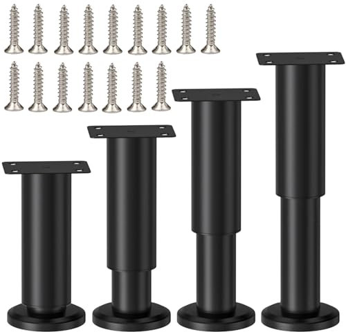 LCOUACEO Piedini per Mobili 4 Pezzi Piedini Regolabili per Mobili 12-18,5cm Piedini per Mobili in Metallo con Viti per Cucina, Armadietto, Divano, Tavolo, Sedie, Letto