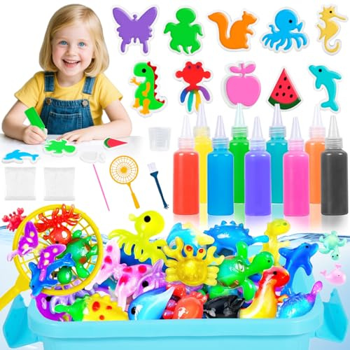 BUOAZR Magischer Wasserelfe, 9 Farben Aqua Gelz Kreativ Set, Wassergel Spielzeug mit 10 Vorlagen, DIY Aqua Fairy Gel Bastelset für Kinder, Magisches Wassergel Geschenk, für Kinder ab 4 5 6 7 Jahren