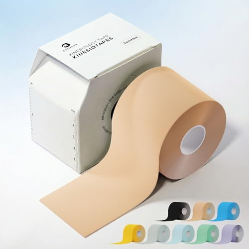 Kinesiotapes 3 Rollen Beige 5cm × 5m mit praktischer Aufbewahrungsbox | Profi Sporttape für Gelenk und Muskelunterstützung, Hoch elastisch Latexfreies&Starke Wasserdichtigkeit