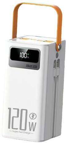 Mimoqk Solar Battery Bank, 120 W Pack, 5 0 000 mAh backup laddare, inbyggda kablar med LED-, 4 utgångar 3 ingångar, svart, överlevnadsutrustning för campingresor