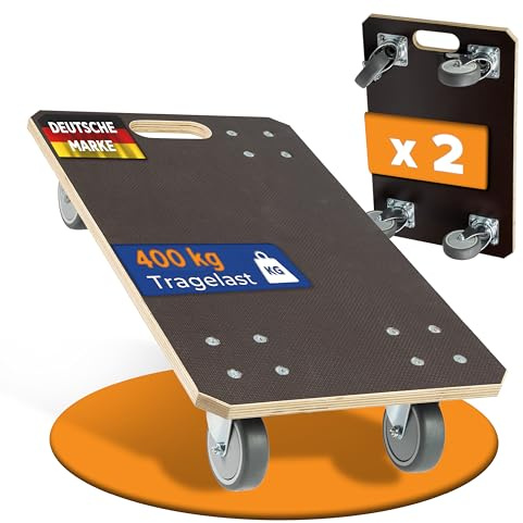 Rollbrett24® Light – 2er-Set Transportroller 49 x 30,5cm – Je 400 kg Traglast (800 kg gesamt) – Möbelroller mit 360° Rollen & Rutschfester 15 mm Siebdruckplatte – Kompakte Rollbretter für Alltag