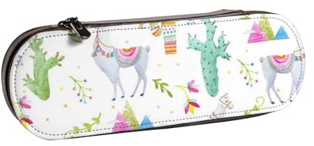 FZGGWYHL Alpaca Llama Cactus Flag Mountain Printed Leather Pencil Case Portable Stationery Pouch Storage Bag