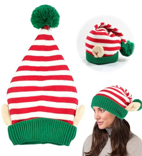 EduPlayte Weihnachtsmütze, Elfenmütze,Nikolausmütze für Unisex Stricken Weihnachtsmann Mütze Erwachsene Kinder Bequemer Weihnachtsmützen für Weihnachten Neujahr und Partybedarf