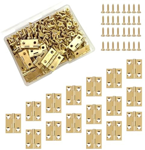 50 Pcs Mini Charnières Laiton Miniature Charnière Charnières Accessoires | 18 x 15mm avec 200 Pièces Vis Charnière pour DIY Modèle