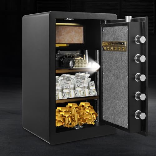 wowspeed 75L Safe Tresor, Tresor für Zuhause mit Schlüssel, Drei Öffnungsmöglichkeiten, Schranktresor für Geld, Schmuck, Ausweise, Reisepass, Dokumente, 32 x 38 x 60cm