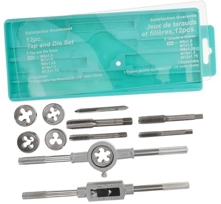 DIYEAH 12 pièces Jeu de Tarauds et Filières Métriques avec Poignée à Cliquet Haute Précision pour Filetage Interne et Externe Ensemble Portable pour Travaux Métalliques et Bricolage