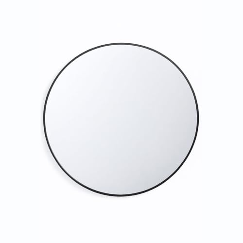 Neo Round Metal Frame Wall Mirror Float Glass HD Reflection Anti-Rust Moisture-Proof Wall Mounted Bathroom Bedroom Hallway Living Room Vanity (Black, 80cm)