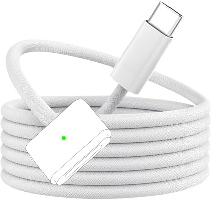 140 W Câble USB C vers Mag safe3 Charge Rapide de Type C Convertisseur avec lumière LED Compatible avec MacBook Pro M1 2021/M2 2023 (14/16), MacBook Air M2 (13/15), M3/M3 Pro/M3 Max 2025（Blanc）