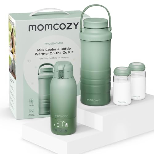 Momcozy Set Allattamento Portatile MW05 Scaldabiberon CM01 Termico | Riscaldamento 2Min e Refrigerazione 24Ore, Viaggio e Tragitti Quotidiani per Alimentazione Rapida