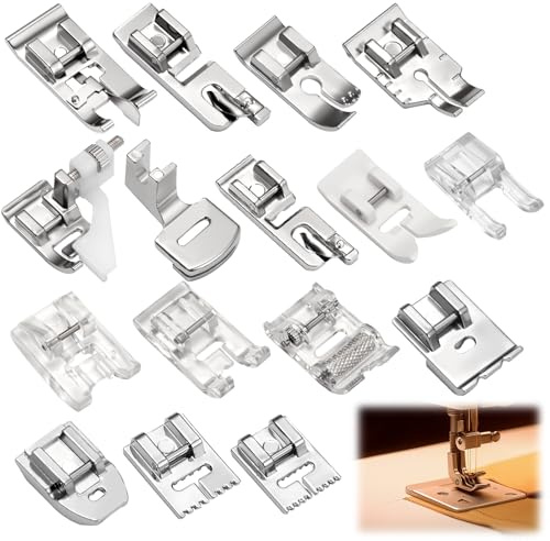 16 Pcs Sewing Machine Presser Feet, Invisible Zipper Foot Walking Feet | for Most Low Shank Snap On Brother, Singer, Babylock, Euro-Pro, Janome, Juki, Elna, Toyota Sewing Machines