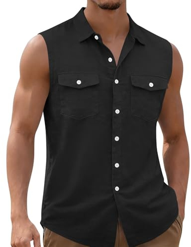UHouse Hemd Herren Ärmelloses Hemden Sommer Freizeithemd Leichtes Sommerhemd Freizeit Hawaiihemd Männer Herrenhemden mit Brusttaschen Strandhemd Modische Tank Top Muskelshirt