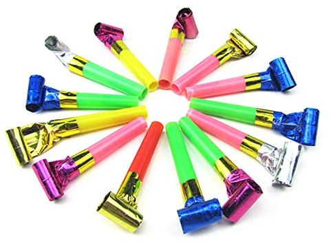 RAFGALDEX 100 Pcs Party Blowers Party Blowouts Noisemaker Colourful Plastomer Loot-Bag Filler Toy for Birthday Toy for Kids Blowouts Popper Horns Dragon Bag Fillers