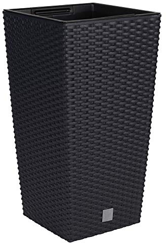 URBNLIVING Rattan Design Elegant Tall Large Plant Pot Flower Indoor Outdoor Garden Planters (Black, Square [Large])