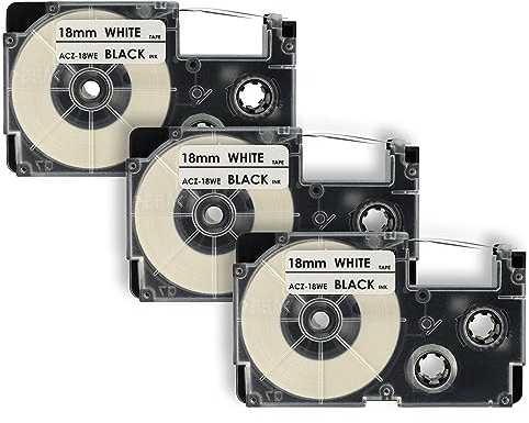 vhbw 3x Schriftband-Kassette kompatibel mit Casio KL-C500 | KL-8200, KL-P1000, KL-HD1, KL-G2 Etiketten-Drucker 8m x 18mm Schwarz auf Weiß