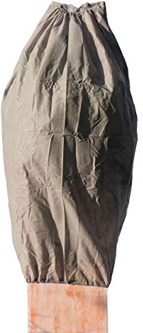 AFP Winterschutz-Vlies Thermomantel XL, Stein, Ø 120 x 250cm, 70g/qm - Mega-Schutzvlies für Olivenbäume, Palmen Rosen Frostschutz Pflanzen/Reißverschluss & Kordel / 2 Jutesäckchen gratis