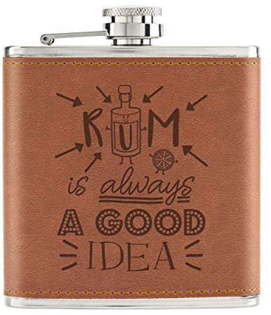 Rhum Est Toujours une Bonne Idée 6oz Cuir PU Fiole de Hanche Brun
