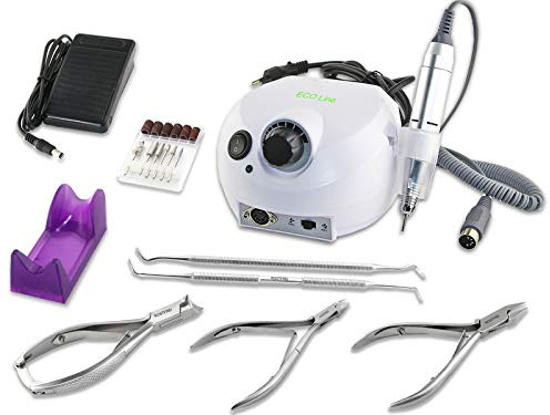 Fußpflegegerät zur elektr. Hornhautentfernung mit Fußpflege Nagelzangen-Set | Maniküre Pediküre Gerät Schleifgerät mit einfacher Bedienung und einer Höchstleistung bis 30.000 U/min für Fräserstifte