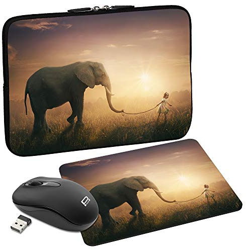PEDEA Design Tablet PC Tasche 10,1 Zoll (25,6cm) mit Mauspad und schnurloser Maus, Elephant
