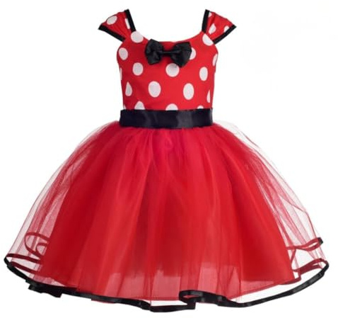 Lito Angels Girls Polka Dot Tulle Costume, Red, Age 2-3 Years | Polka Dot Bodice, Layered Tulle Skirt, Bow Headband, Fancy Dress Up, Halloween Costume, Birthday Party