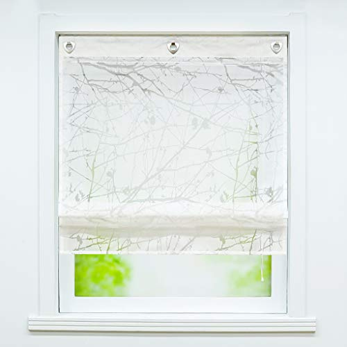 Joyswahl Voile Ösenrollo transparentes romantsiches Ausbrenner Design mit Äste Motiv »Aliya« Schals Fenster Gardine mit Hakenaufhängung, ohne Bohren BxH 100x140cm Weiß 1 Stück